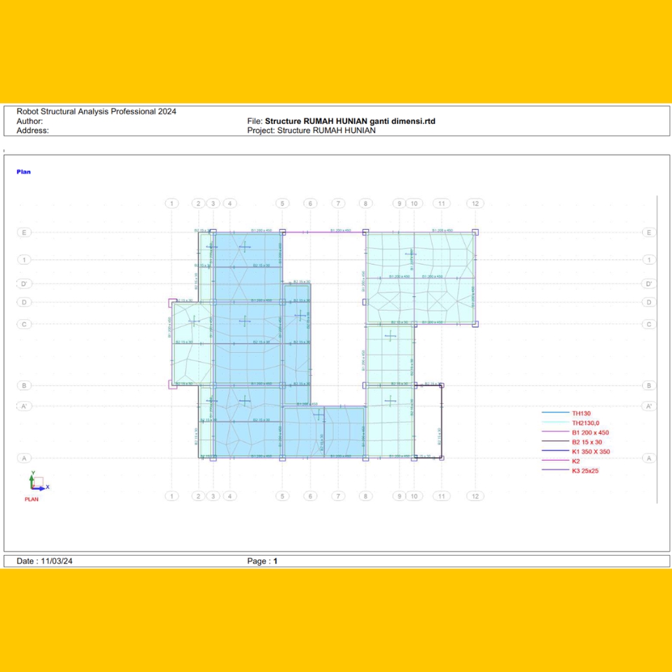 Jasa drafter autocad murah untuk desain rumah hunian 2 lantai dengan denah dan tampak depan.