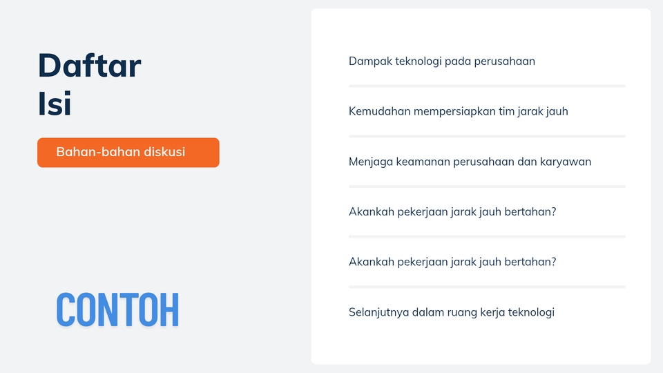 Contoh daftar isi jasa pembuatan presentasi powerpoint dengan tema dampak teknologi pada perusahaan