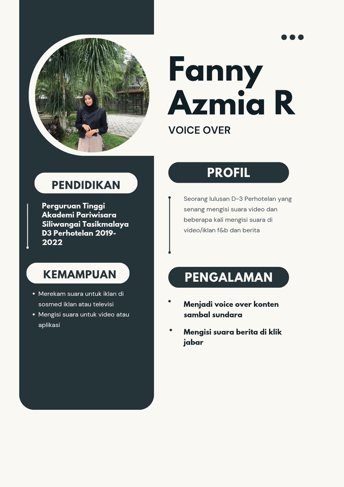 Jasa pengisi suara freelance Fanny Azmia, pengisi suara iklan, video, dan berita.
