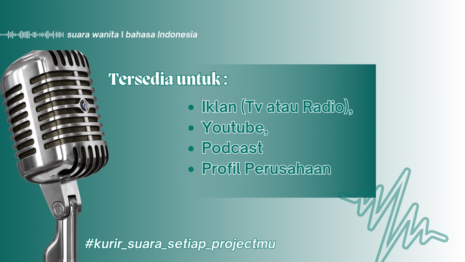 Jasa pengisi suara wanita untuk iklan, youtube, podcast, dan profil perusahaan.