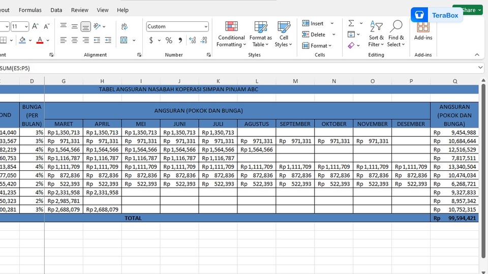 Jasa input data excel untuk kalkulasi angsuran kredit dengan rumus bunga