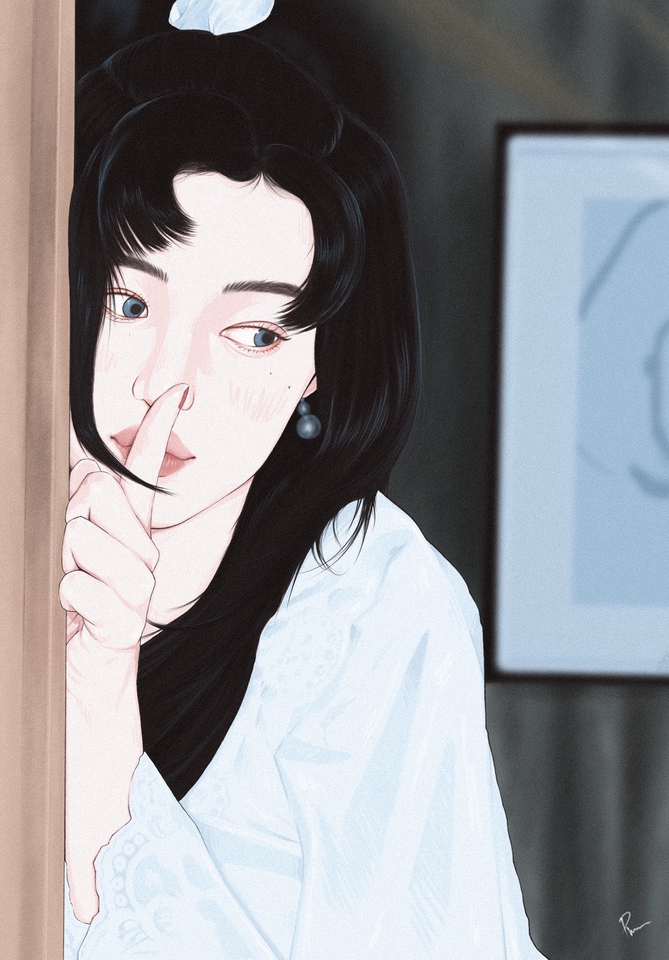 รับวาดภาพเหมือนสไตล์การ์ตูน ผู้หญิงผมดำ แต่งชุดขาว ภาพประกอบโปรไฟล์