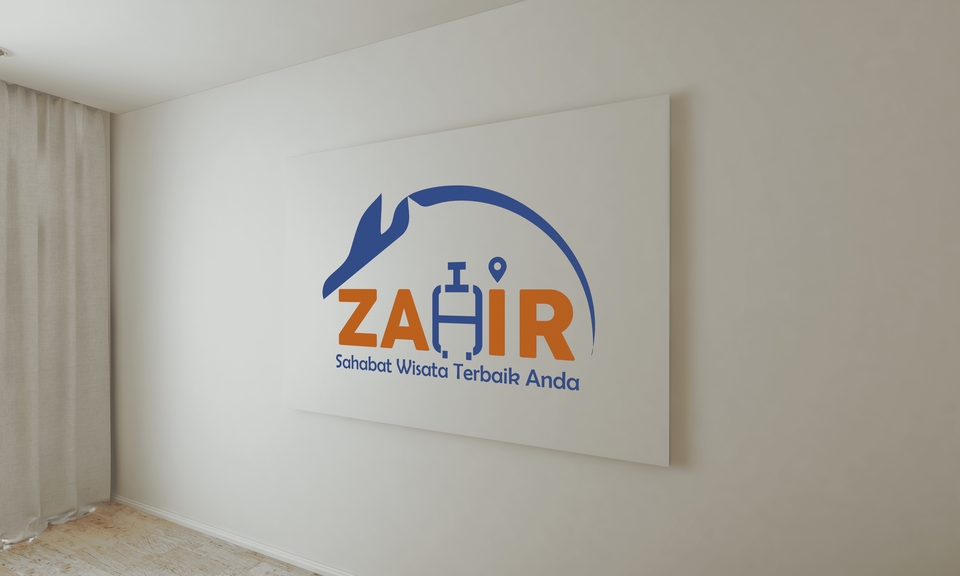 Desain logo perusahaan "ZAHIR" dengan konsep warna biru dan orange, untuk sahabat wisata terbaik Anda.