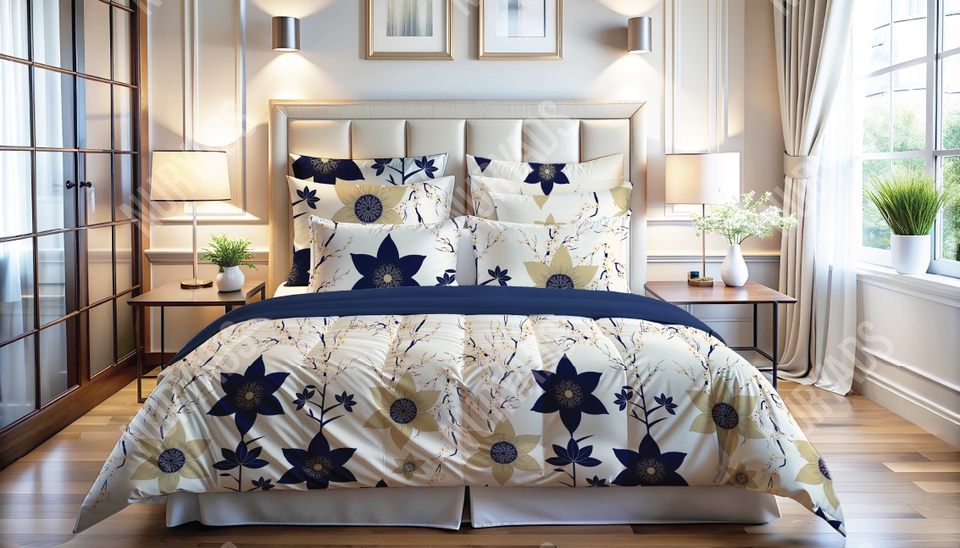 Desain motif kaos dengan corak bunga dan warna biru navy cocok untuk kaos distro.