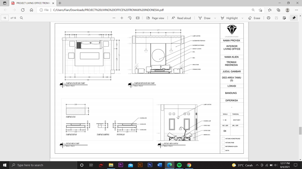 Jasa drafter interior, jasa drafter autocad murah, drafter freelance autocad untuk desain interior ruang tamu dan ruang kerja.