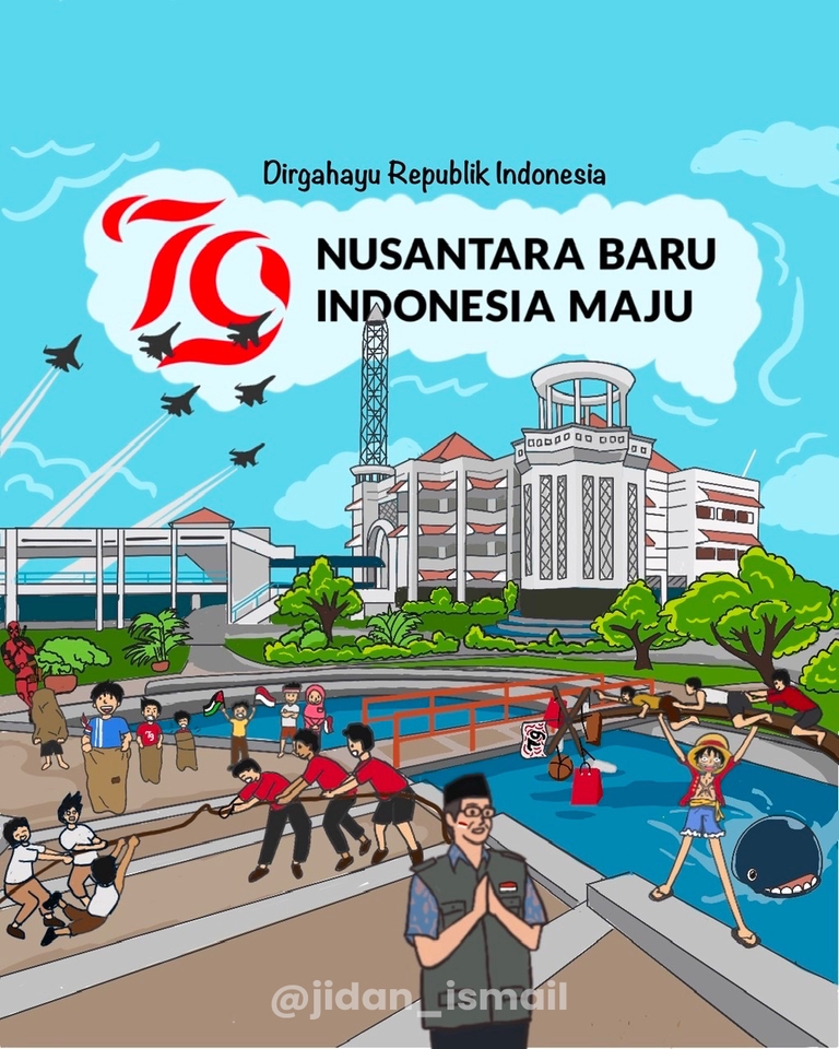 Jasa desain karakter kartun untuk ilustrasi Indonesia merdeka, desain karakter 70 tahun indonesia merdeka, desain karakter indonesia maju.