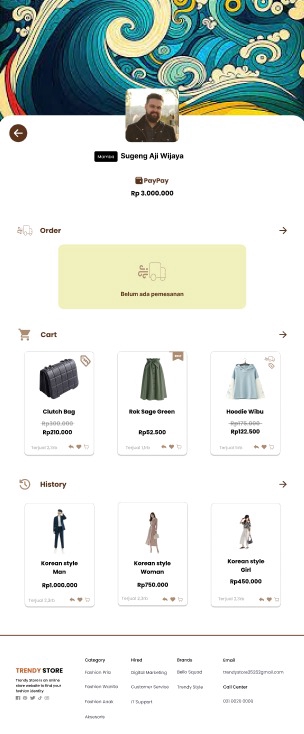 Desain UI UX web untuk toko online dengan gambar ilustrasi awan dan air yang bagus.