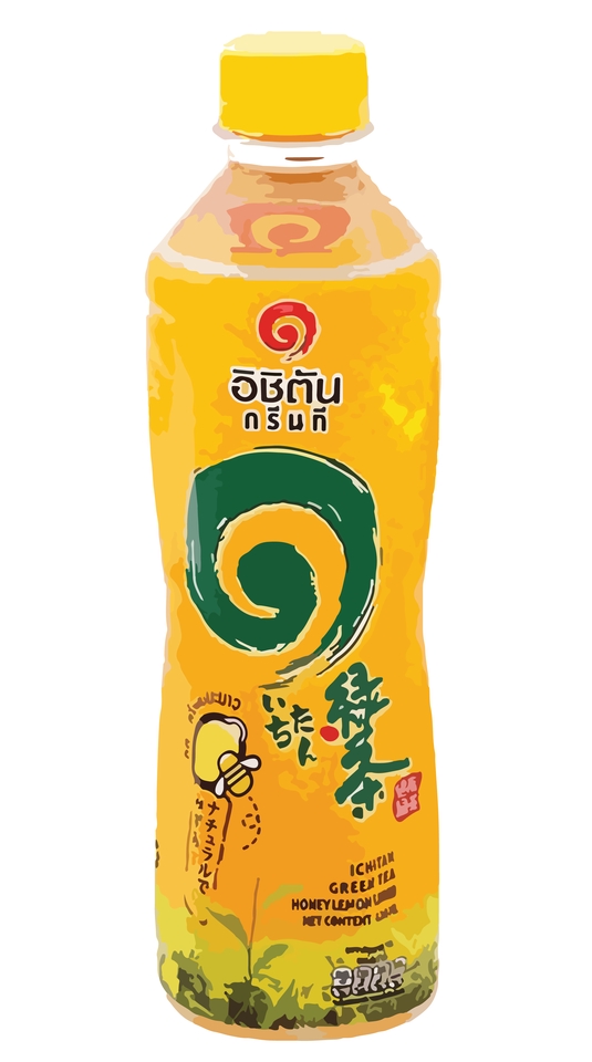 รับวาดภาพประกอบสินค้า ชาเขียว อิชิตัน น้ำผึ้งมะนาว