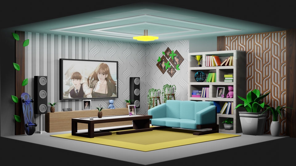 Desain interior ruang tamu 3d dengan perabotan modern dan minimalis, jasa desain interior ruang tamu, jasa desain interior rumah, desain rumah minimalis, desain interior.