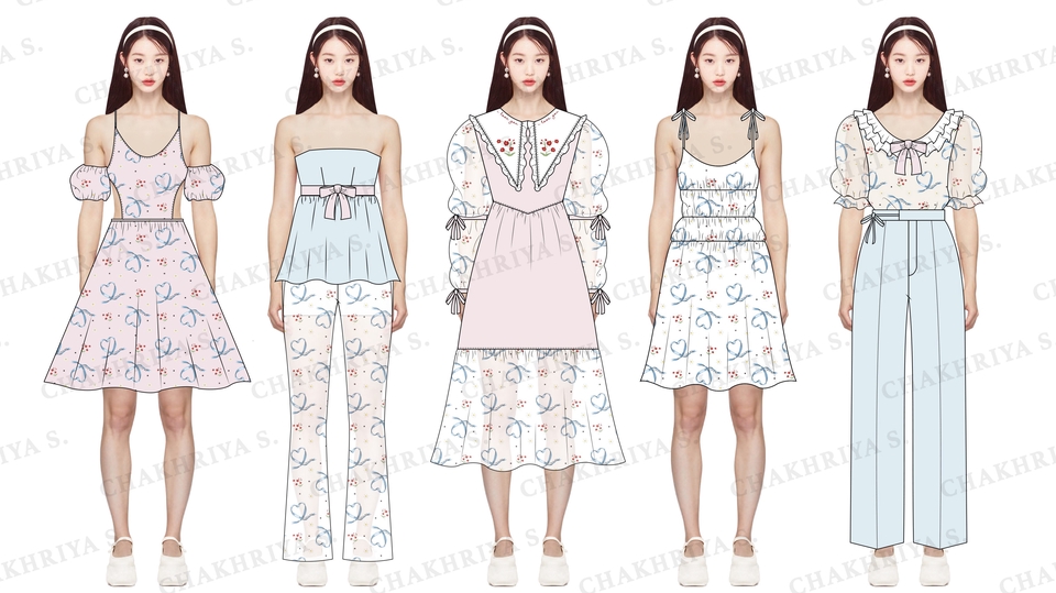 ออกแบบเสื้อผ้าแฟชั่น ผู้หญิงและเด็ก วาด flat pattern