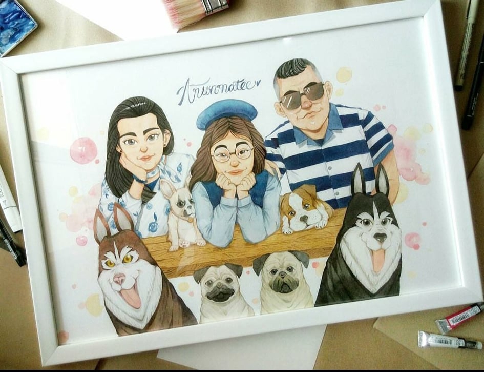 วาดภาพเหมือน Portrait - รับวาดภาพการ์ตูนสีน้ำ / watercolor painting - 9