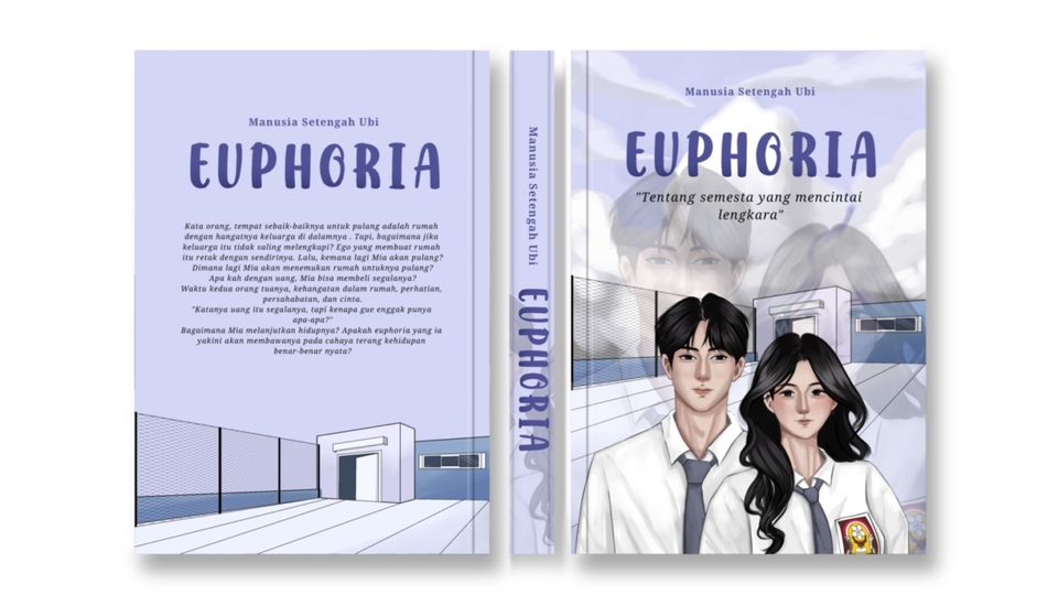 Desain cover buku novel "Euphoria" tentang cerita seorang pemuda yang mencintai lingkungan