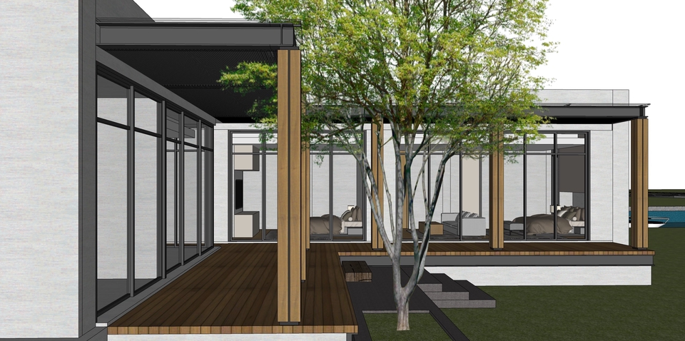 รับปั้นโมเดล 3d บ้าน สไตล์โมเดิร์น  พร้อมจัดสวนสวย