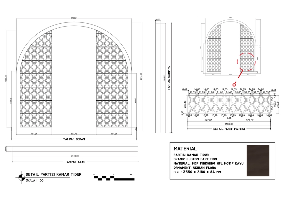 Desain partisi kamar tidur dengan motif kayu, cocok untuk jasa desain interior dan furniture.