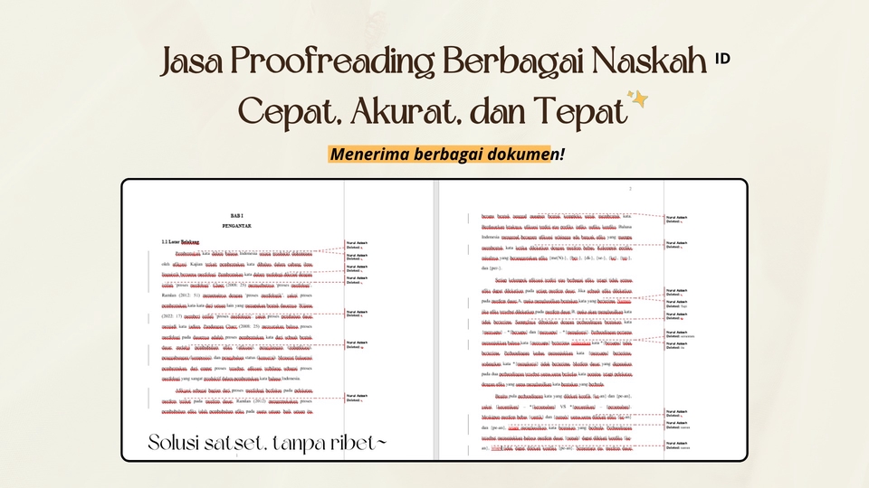 Jasa proofreading Naskah Bahasa Indonesia cepat, akurat dan tepat, terima berbagai dokumen, solusi tanpa ribet.