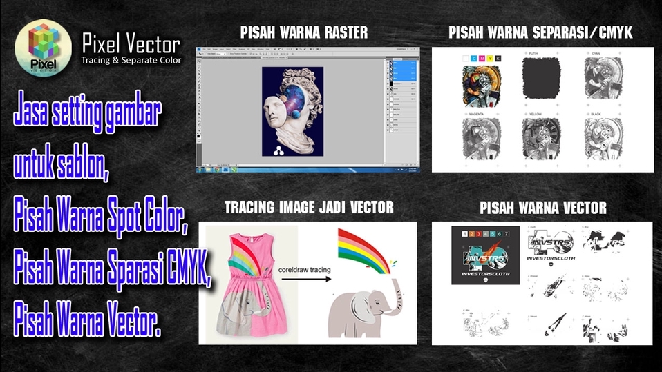 Desain Kaos & Motif - Jasa setting gambar untuk sablon, Pisah Warna Spot Color, Sparasi CMYK, Vector - 1