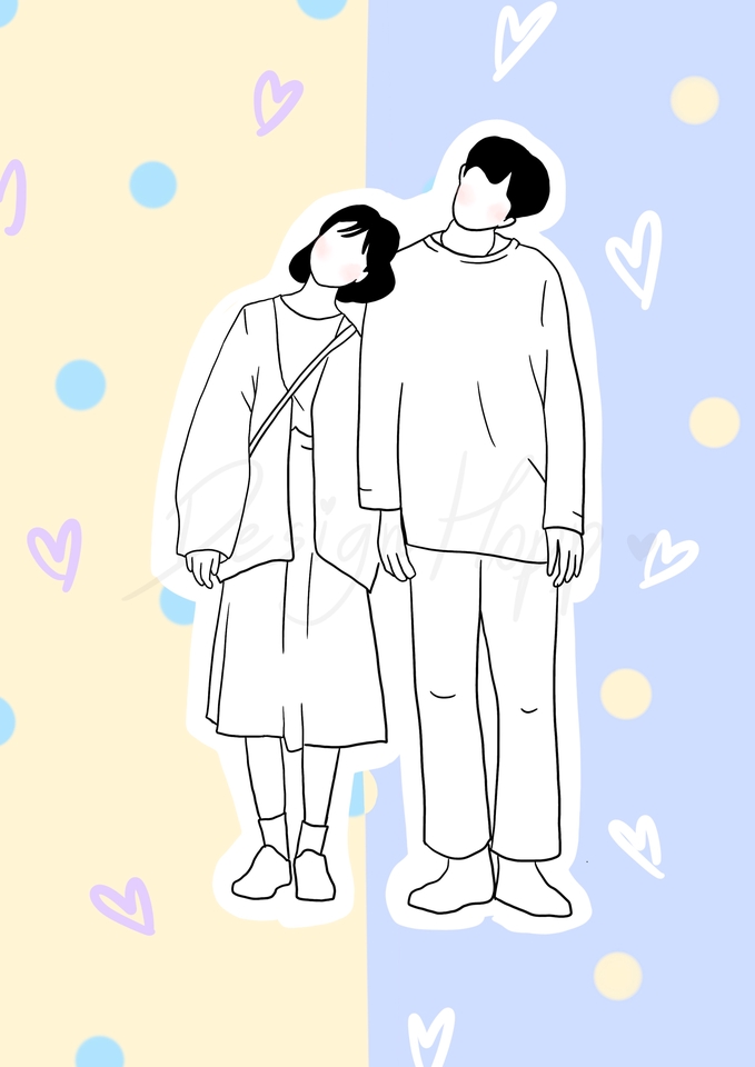 รับวาดรูปการ์ตูน คู่รัก สไตล์มินิมอล น่ารัก