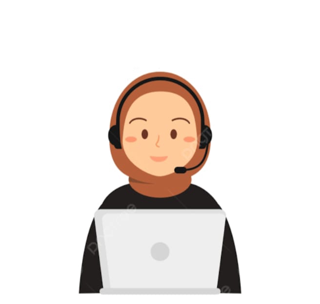 Guru online wanita berhijab sedang belajar online dengan laptop dan headphone.