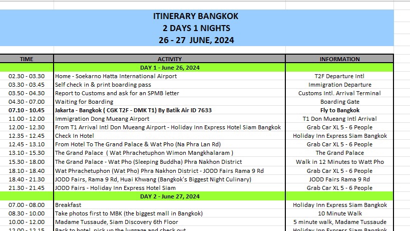Jasa Membuat dan Meyusun Rencana Perjalanan Wisata - Pembuatan Itinerary Singapore & Bangkok