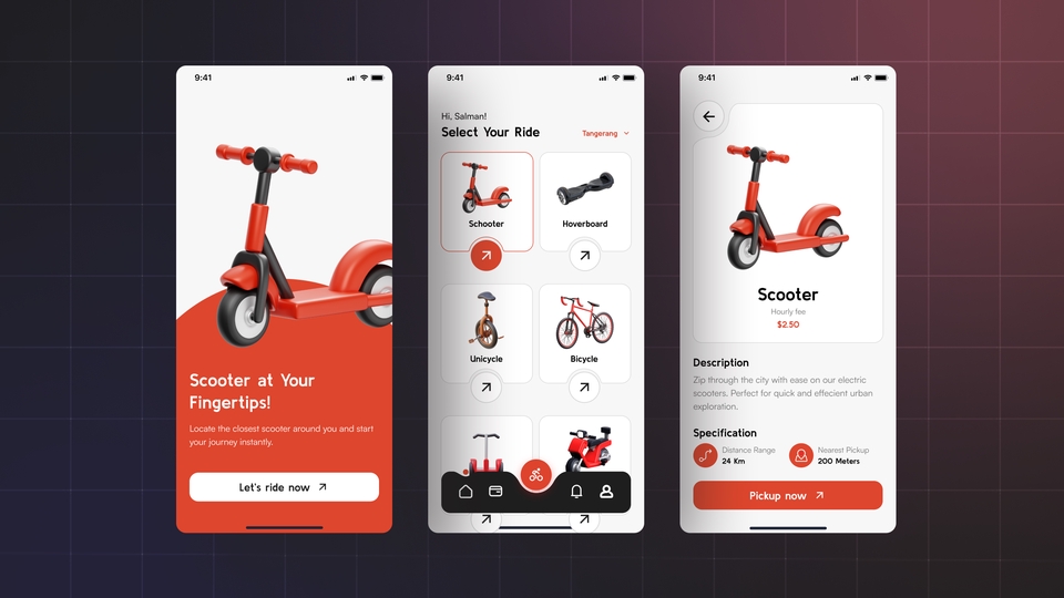 Desain UI UX untuk aplikasi mobile scooter