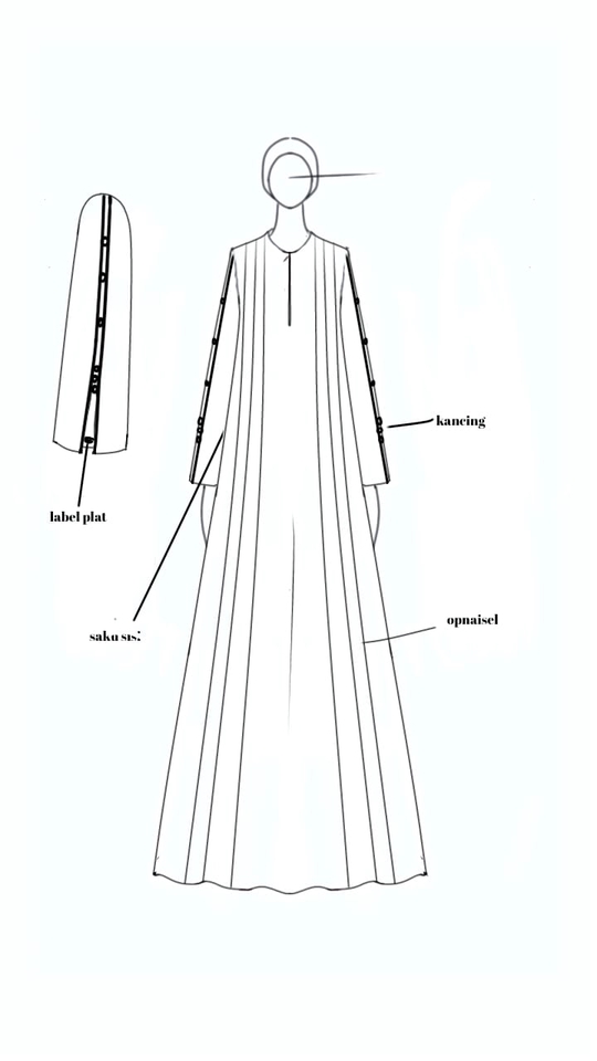 Desain kaos wanita modern dengan kancing, saku, dan label plat.