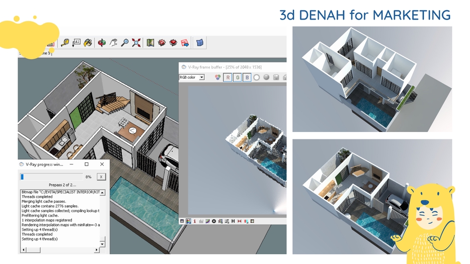 3D & Perspektif - Visualisasi Denah 3D - Forniture Render - 1 Hari Jadi - 2