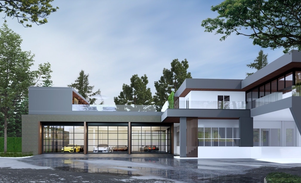 บ้านหรู ออกแบบภายใน 3D พร้อมลานจอดรถ