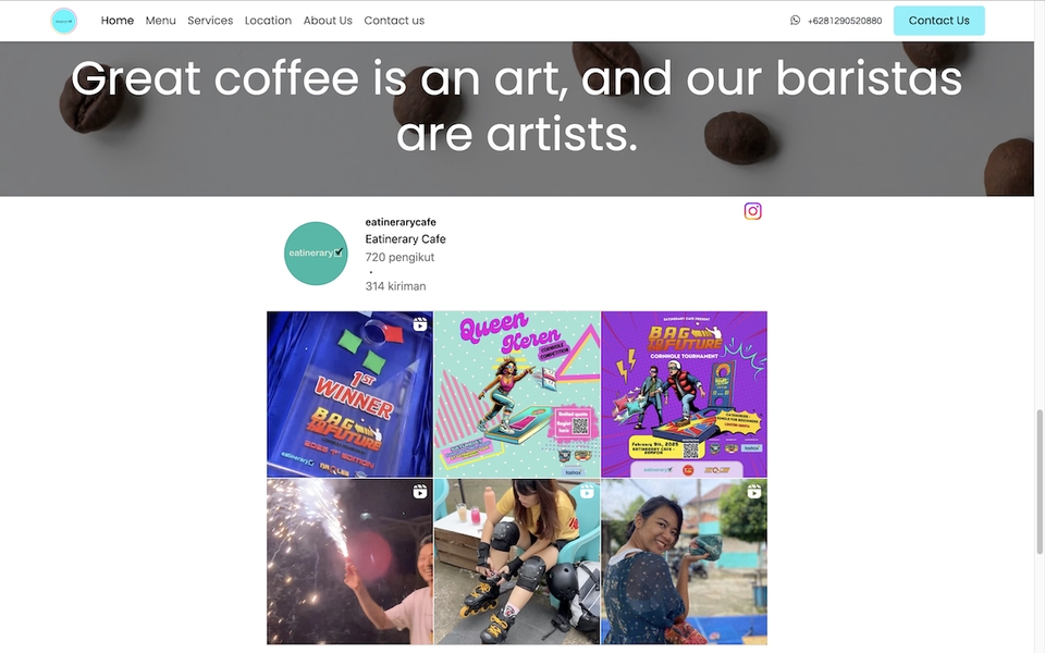 Jasa pembuatan website profesional dan modern untuk Eatinerary Cafe.  Desain website toko online dan company profile.  Buat website WordPress.