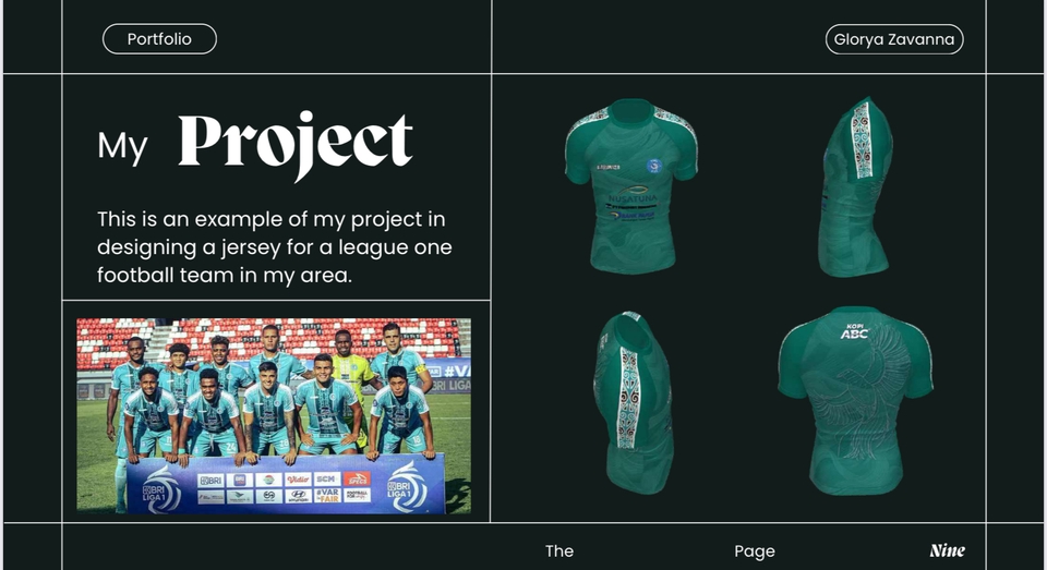 Jasa desain presentasi sepakbola profesional, desain jersey Liga 1, pembuatan powerpoint presentasi portofolio.