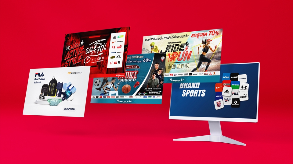 ออกแบบแบนเนอร์เว็บไซต์ ชุดแบนเนอร์สินค้ากีฬา โปรโมชั่นลดราคา Bhanu Sports ดีไซน์ทันสมัยดึงดูดลูกค้า