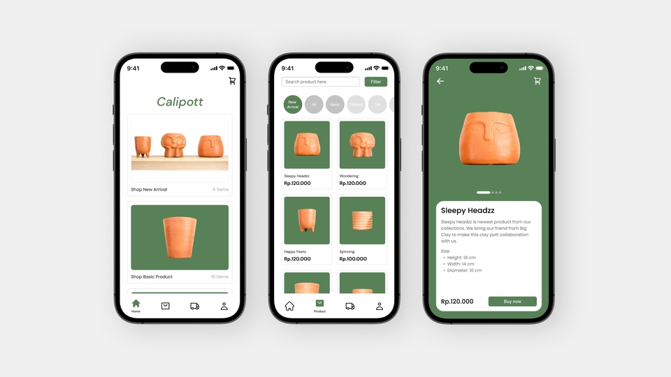 Desain UI UX aplikasi mobile dengan tema pot tanaman