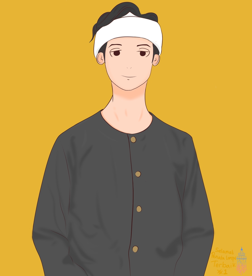 Jasa lukis wajah, jasa desain vektor wajah, jasa karikatur,  gambar karikatur wajah pria dengan latar belakang kuning.