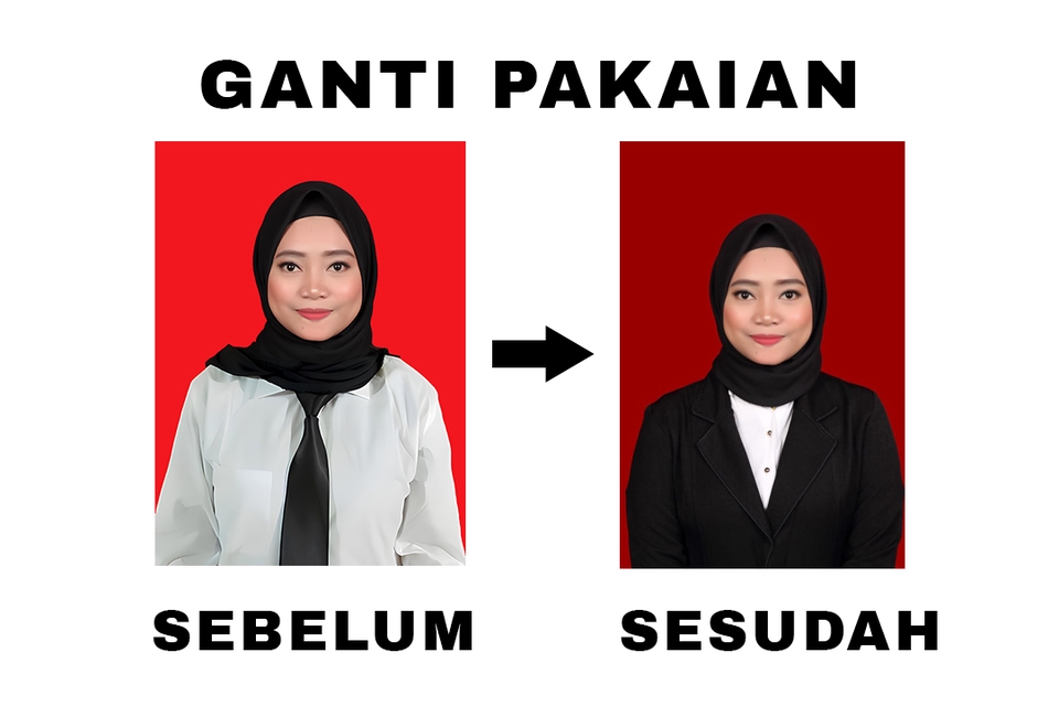 Jasa edit foto ganti baju online, edit foto pakai seragam, edit background foto online, edit foto prewedding, edit foto wedding.