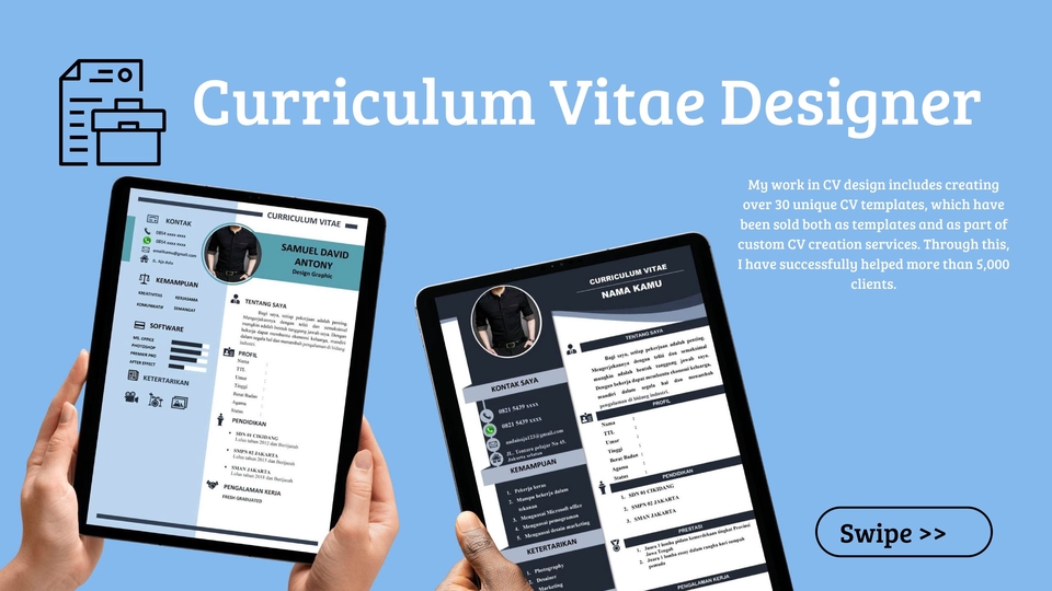 Jasa desain CV profesional freelancer virtual assistant untuk meningkatkan peluang karir.