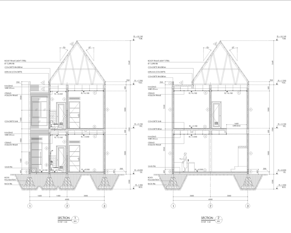 Jasa drafter autocad freelance untuk desain rumah 2 lantai, gambar denah dan tampak.