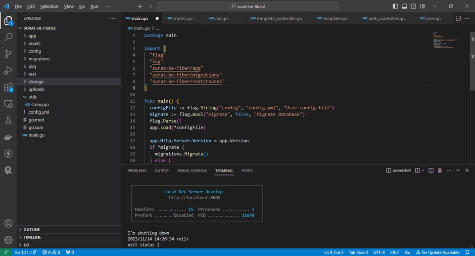 Jasa pembuatan website GoLang dengan fitur migrasi database dan server development.