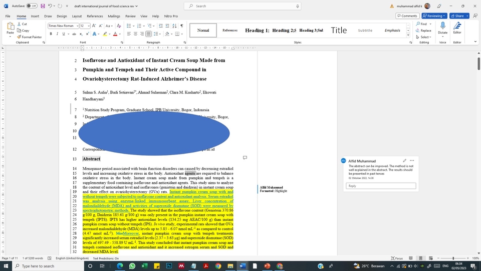 Proofreading - Perbaikan manuskrip jurnal (Food, Nutrition, and Health) - 2