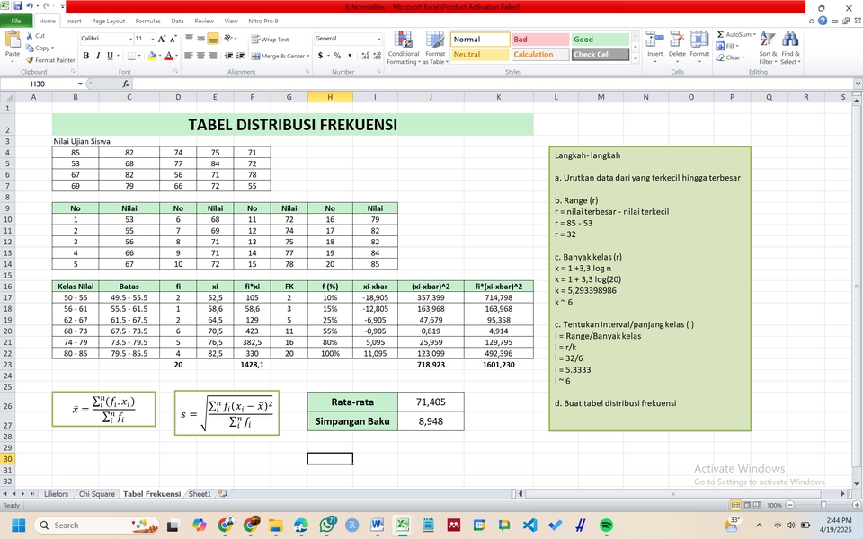 Statistik Deskriptif menggunakan excel.