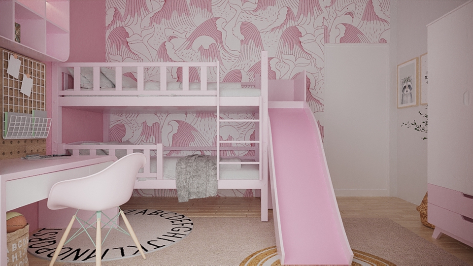 Jasa drafter autocad freelance untuk desain kamar tidur anak dengan tempat tidur susun dan seluncuran