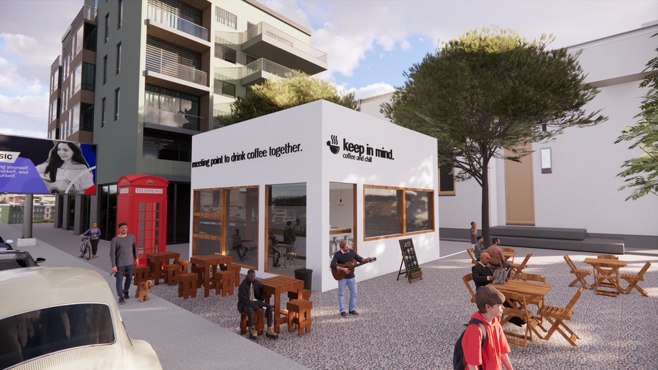 Jasa desain cafe minimalis dengan interior cafe dan eksterior cafe modern untuk bisnis kuliner