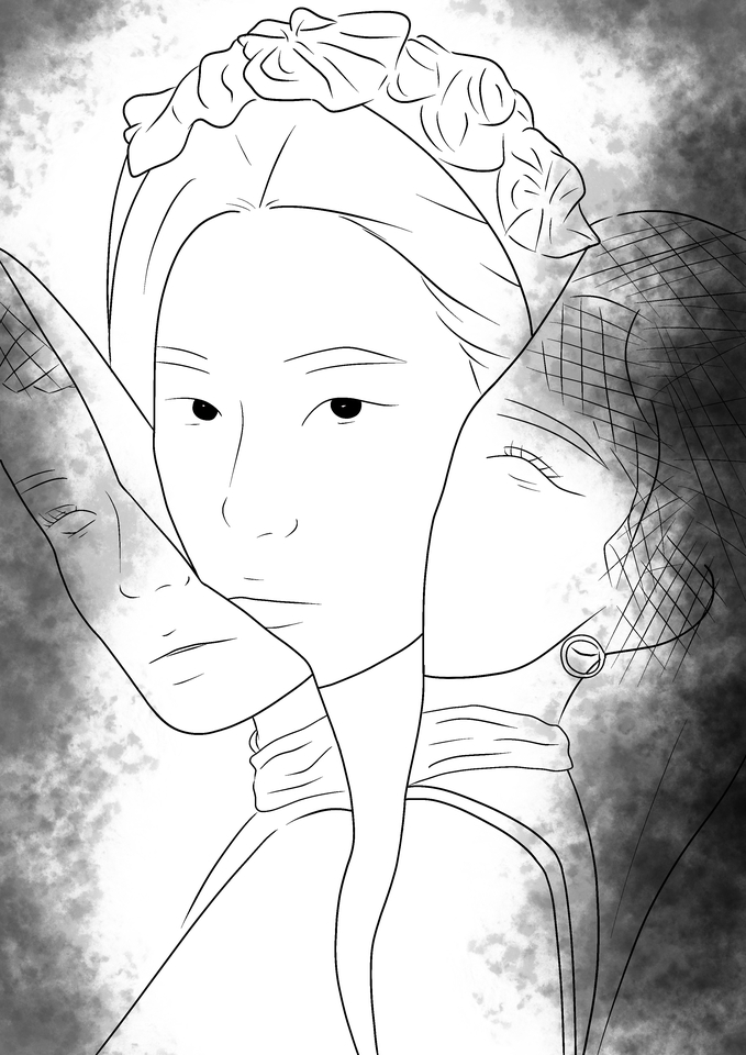 รับวาดภาพเหมือนการ์ตูน ผู้หญิง ใบหน้า สวยงาม น่ารัก ภาพวาด สีขาวดำ