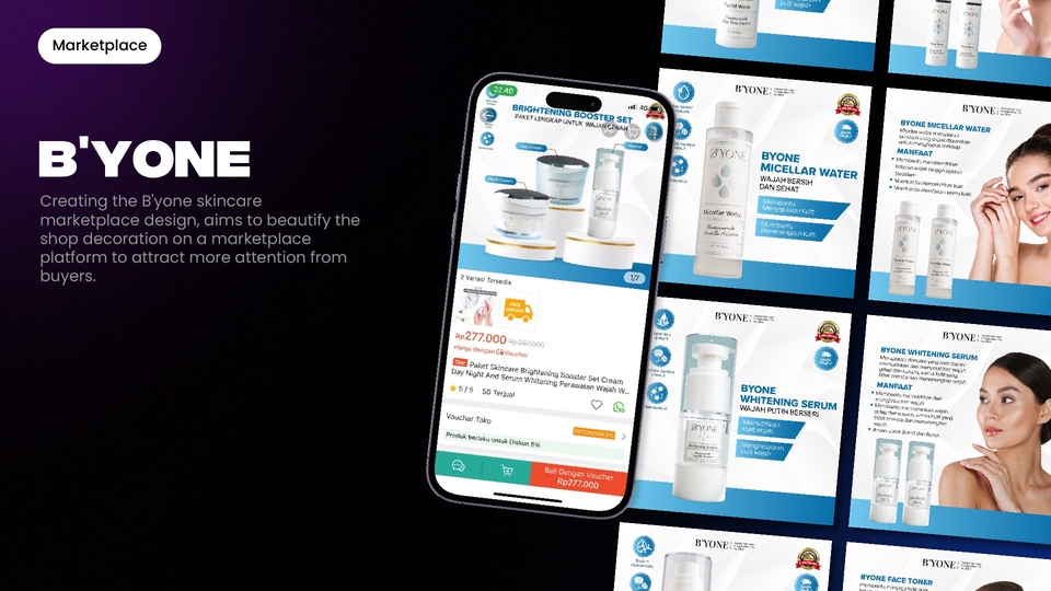 Jasa iklan Facebook dan Instagram untuk bisnis kecantikan. B'Yone, marketplace desain toko untuk menarik perhatian pembeli.