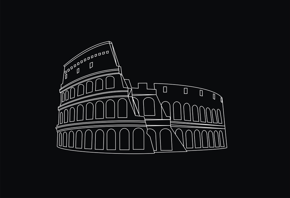 Ilustrasi Colosseum Roma dengan detail arsitektur yang menawan.