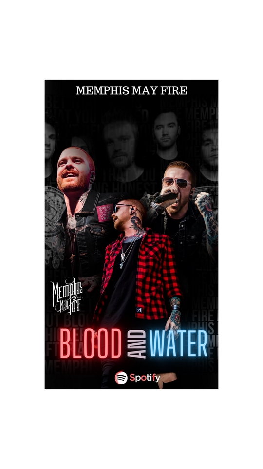 Desain poster band Memphis May Fire, album Blood and Water. Jasa desain poster musik, desain promosi konser.
