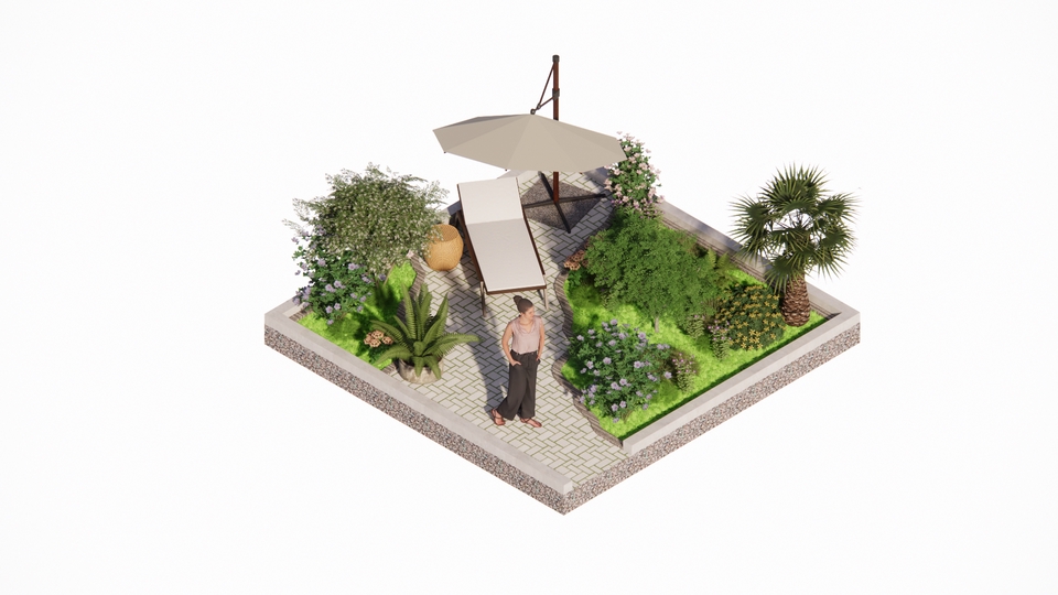 Jasa desain eksterior 3d rumah minimalis dengan kolam renang dan taman hijau