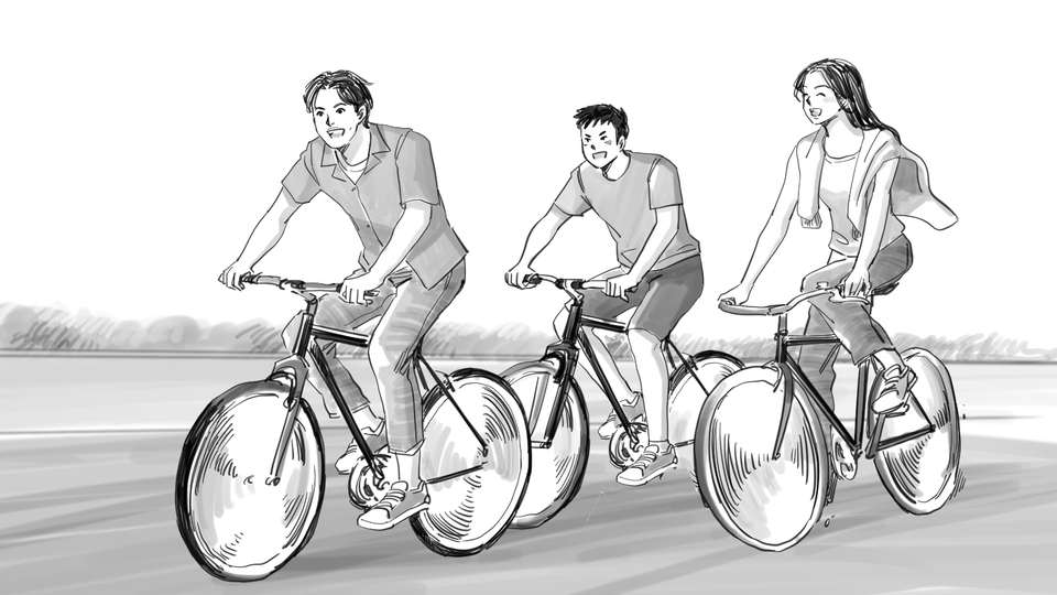 สตอรี่บอร์ดหนังสั้น การปั่นจักรยานของเพื่อน 3 คน