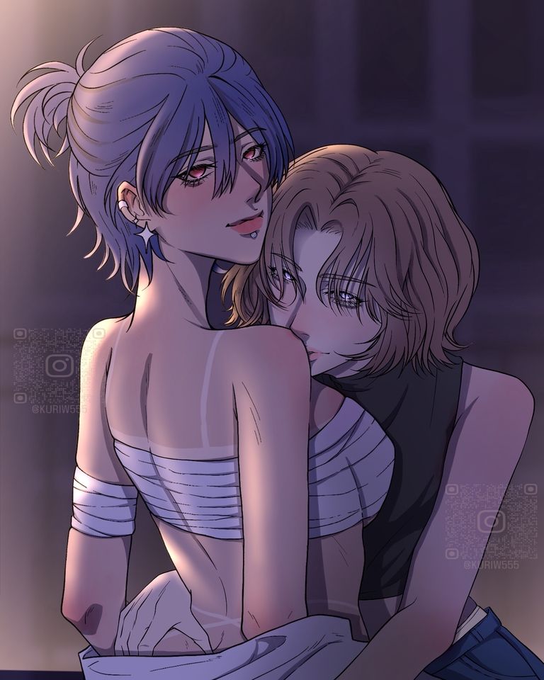 วาดภาพประกอบดิจิตอลเพ้นท์หญิงสาวสองคน  ภาพประกอบการ์ตูน