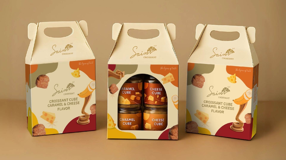 ออกแบบบรรจุภัณฑ์ขนม ครีมคาราเมลและชีส รับออกแบบแพคเกจจิ้ง