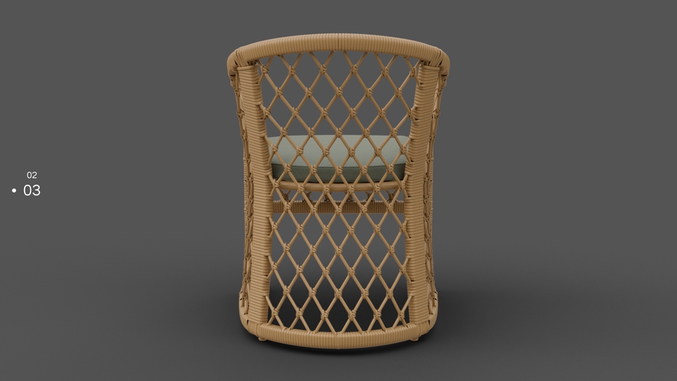 Jasa Desain Interior Cafe Minimalis - Kursi Rotan 3D Model