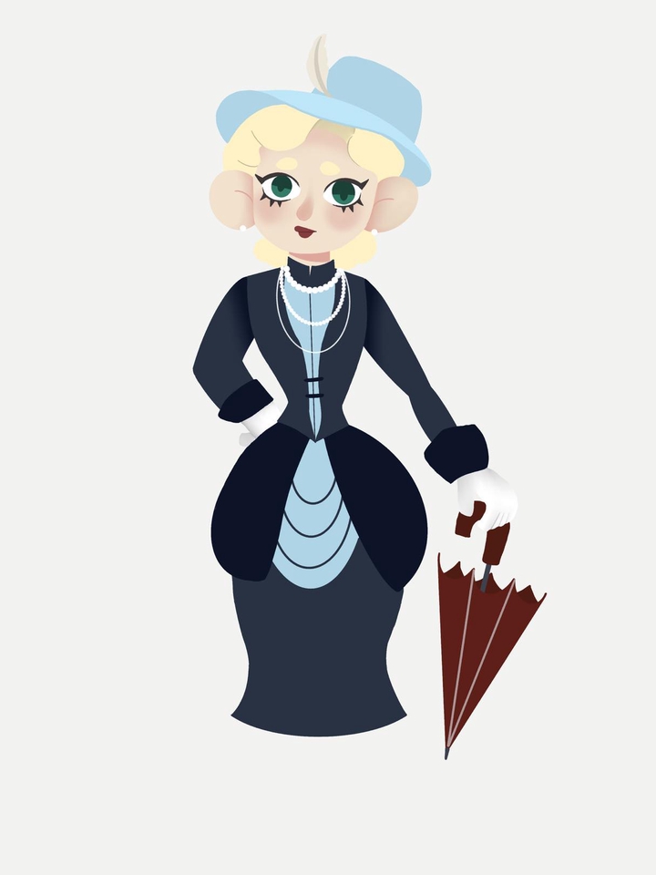 รับวาดภาพประกอบ ตัวละครหญิง สไตล์วินเทจ ถือร่ม